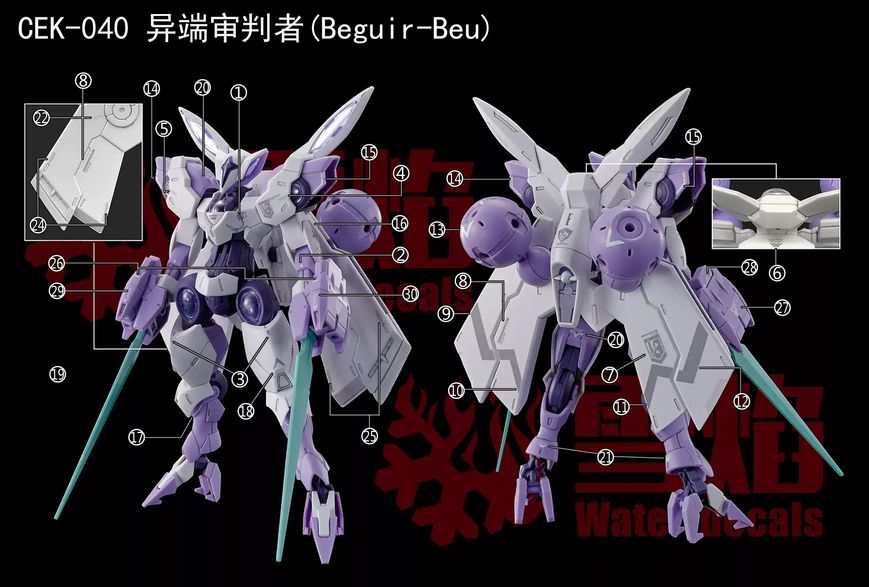 1/144 HG Beguir-Beu Gundam, водні декалі Snow Flame - флуоресцент HS000990 фото