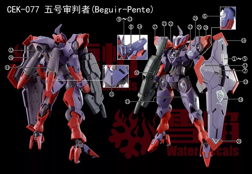 1/144 HG Beguir-Pente+Heindree Gundam, водні декалі Snow Flame - флуоресцент HS000974 фото